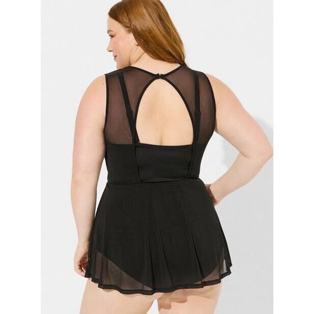 Torrid Plus Size 2 2X D/DD Black Underwire Long Mesh Overlay Swim Dress Swimsuit - Picture 2 of 16